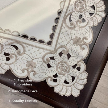 Piiriülene kuum tikitud laualina moodne lihtne ristkülikukujuline polüesterkangast teelaua laudlina hulgimüük