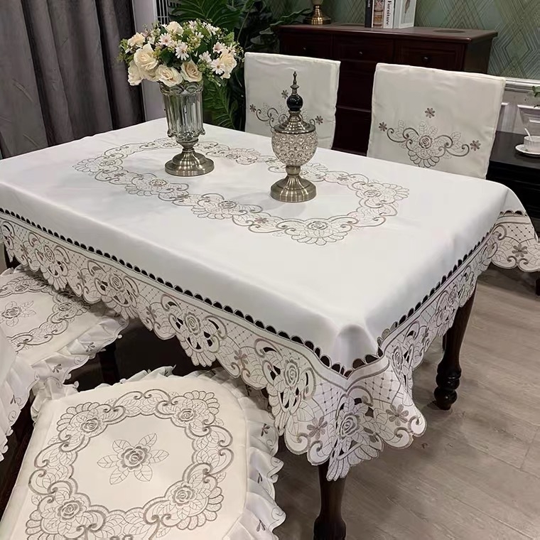 Piiriülene kuum tikitud laualina moodne lihtne ristkülikukujuline polüesterkangast teelaua laudlina hulgimüük