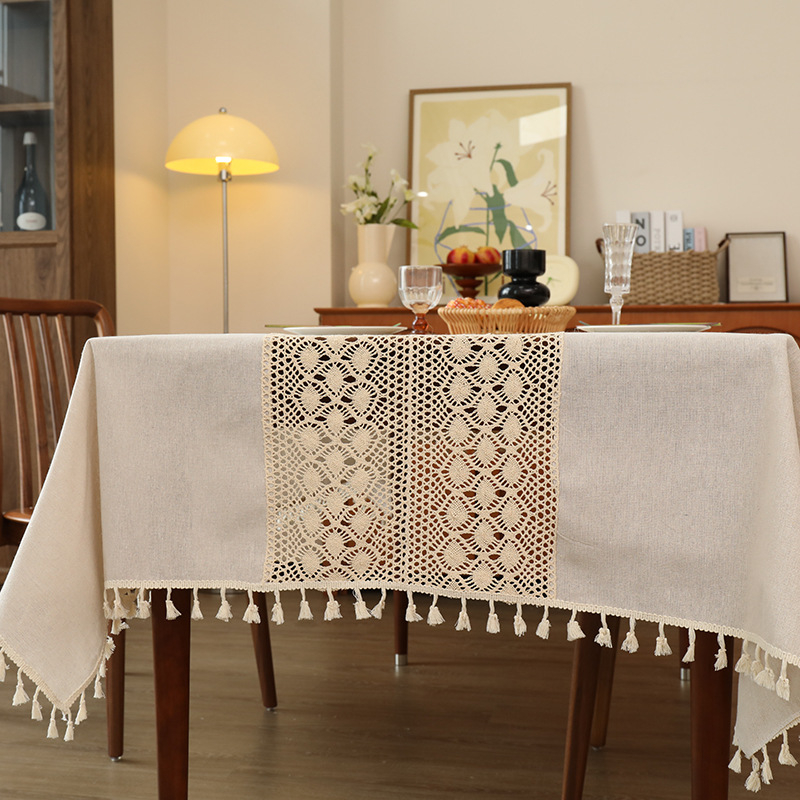 Amerikietiško stiliaus šviesios prabangios pastoracinio stiliaus staltiesės vientisos spalvos nėrinių siuvinėjimo kavos staliuko staltiesė vintažinio kutais nėrinių užvalkalo audinio didmeninė prekyba