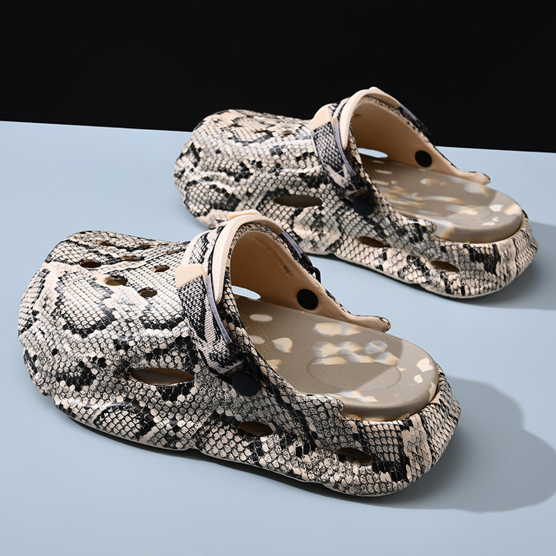 Gyvatės odos skylių batai vasariniai viršutiniai drabužiai storapadis dilimui atsparūs sandalai EVA kvėpuojantys neslystantys dezodorantai poroms paplūdimio baotou šluostė