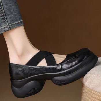 Könnyű és puha sorozat ~ Rendkívül kényelmes ~ Új puha bőrcipők nőknek, kis méretű, vastag talpú Mary Jane cipők, keresztpántos bőrcipők