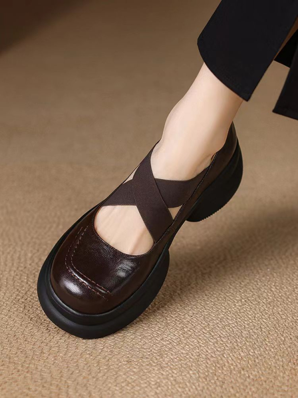 Könnyű és puha sorozat ~ Rendkívül kényelmes ~ Új puha bőrcipők nőknek, kis méretű, vastag talpú Mary Jane cipők, keresztpántos bőrcipők