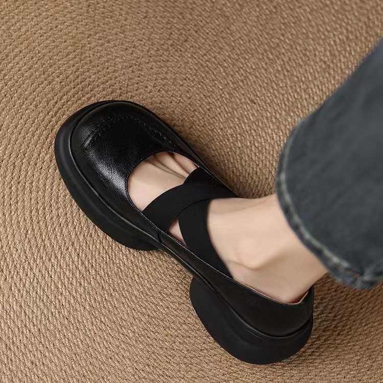 Könnyű és puha sorozat ~ Rendkívül kényelmes ~ Új puha bőrcipők nőknek, kis méretű, vastag talpú Mary Jane cipők, keresztpántos bőrcipők