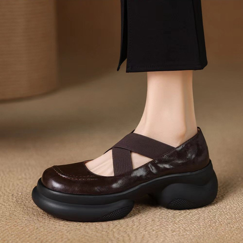 Könnyű és puha sorozat ~ Rendkívül kényelmes ~ Új puha bőrcipők nőknek, kis méretű, vastag talpú Mary Jane cipők, keresztpántos bőrcipők