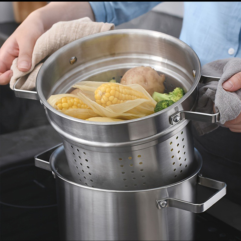 Piiriülene paksendatud multifunktsionaalne roostevabast terasest pastapott blanšeeritud veega praetud riisipott katmata supipott universaalne pliit