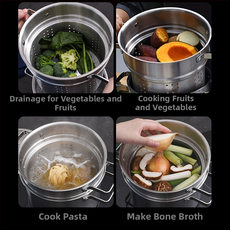 Трансгранична удебелена многофункционална тенджера за паста от неръждаема стомана, бланширана вода, тенджера за пържен ориз без покритие, тенджера за супа, универсална печка