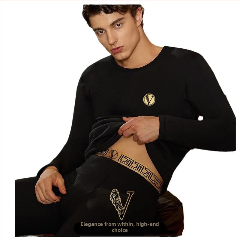 Prabangus vyriškas rudens ir žiemos termo apatinių komplektas, ploni marškinėlių sluoksniai, su fliso pamušalu ir pastorinta medžiaga, aptemptas kirpimas žiemai