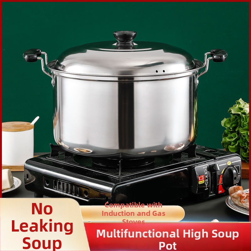 Дълбока тенджера за супа от неръждаема стомана, висока тенджера за супа, домакинска удебелена тенджера с голям капацитет за готвене, тенджера за яхния, индукционна готварска печка, газова печка, специализирана