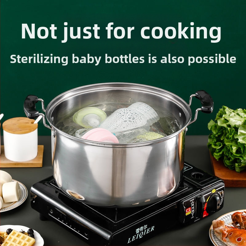 Дълбока тенджера за супа от неръждаема стомана, висока тенджера за супа, домакинска удебелена тенджера с голям капацитет за готвене, тенджера за яхния, индукционна готварска печка, газова печка, специализирана