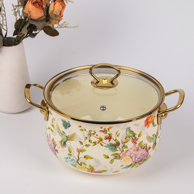 Japanski emajlirani lonac, zlatni rub, lonac za juhu s dvostrukim uhom, kuhinjski pribor, indukcijsko kuhalo, plinski štednjak, dostupan lonac za gulaš, veleprodaja kuhinjskog pribora