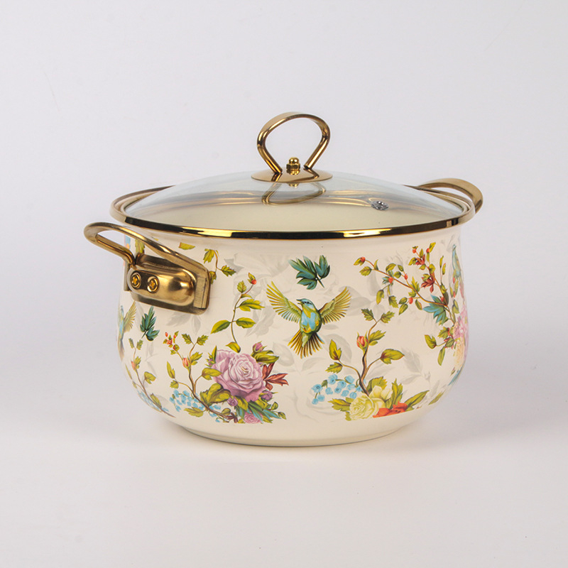 Japanski emajlirani lonac, zlatni rub, lonac za juhu s dvostrukim uhom, kuhinjski pribor, indukcijsko kuhalo, plinski štednjak, dostupan lonac za gulaš, veleprodaja kuhinjskog pribora