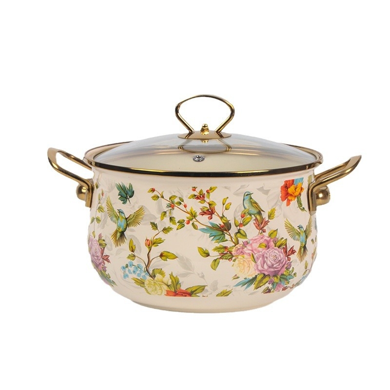 Japanski emajlirani lonac, zlatni rub, lonac za juhu s dvostrukim uhom, kuhinjski pribor, indukcijsko kuhalo, plinski štednjak, dostupan lonac za gulaš, veleprodaja kuhinjskog pribora