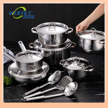 ⊿Χονδρικό σετ μαγειρικών σκευών από ανοξείδωτο ατσάλι, διασυνοριακό σετ δώρου Amazon 15 τεμαχίων με ατσάλινη λαβή, Νοτιοανατολική Ασία Plus