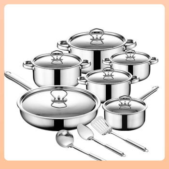 ⊿Χονδρικό σετ μαγειρικών σκευών από ανοξείδωτο ατσάλι, διασυνοριακό σετ δώρου Amazon 15 τεμαχίων με ατσάλινη λαβή, Νοτιοανατολική Ασία Plus