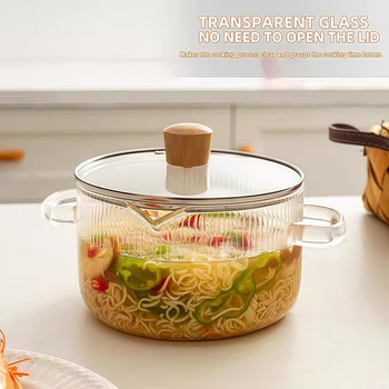 Ξύλινο καπάκι, μεγάλης χωρητικότητας, κάθετο σχέδιο, ανθεκτικό σε υψηλές θερμοκρασίες, δοχείο στιγμιαίων νουντλς, ακροφύσιο πίεσης για οικιακά σκεύη κουζίνας, γυάλινο δοχείο με διπλό αυτί και υψηλό βοριοπυριτικό άλας, διασυνοριακό