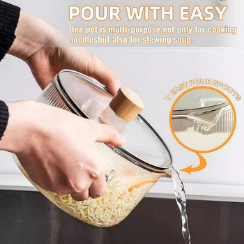 Ξύλινο καπάκι, μεγάλης χωρητικότητας, κάθετο σχέδιο, ανθεκτικό σε υψηλές θερμοκρασίες, δοχείο στιγμιαίων νουντλς, ακροφύσιο πίεσης για οικιακά σκεύη κουζίνας, γυάλινο δοχείο με διπλό αυτί και υψηλό βοριοπυριτικό άλας, διασυνοριακό