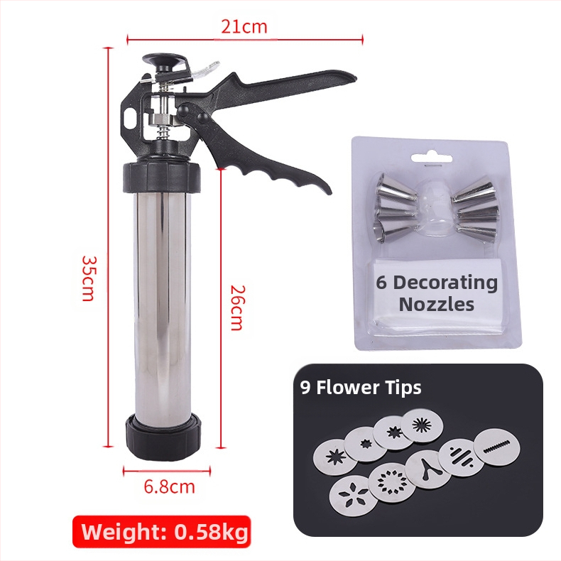 Buitinis nerūdijančio plieno sausainių pistoletas, išspaudžiamas sausainių aparatas, kremo dekoravimo pistoletas, dekoravimo antgalis, išspręstas pupelių kepimo įrankiai namams