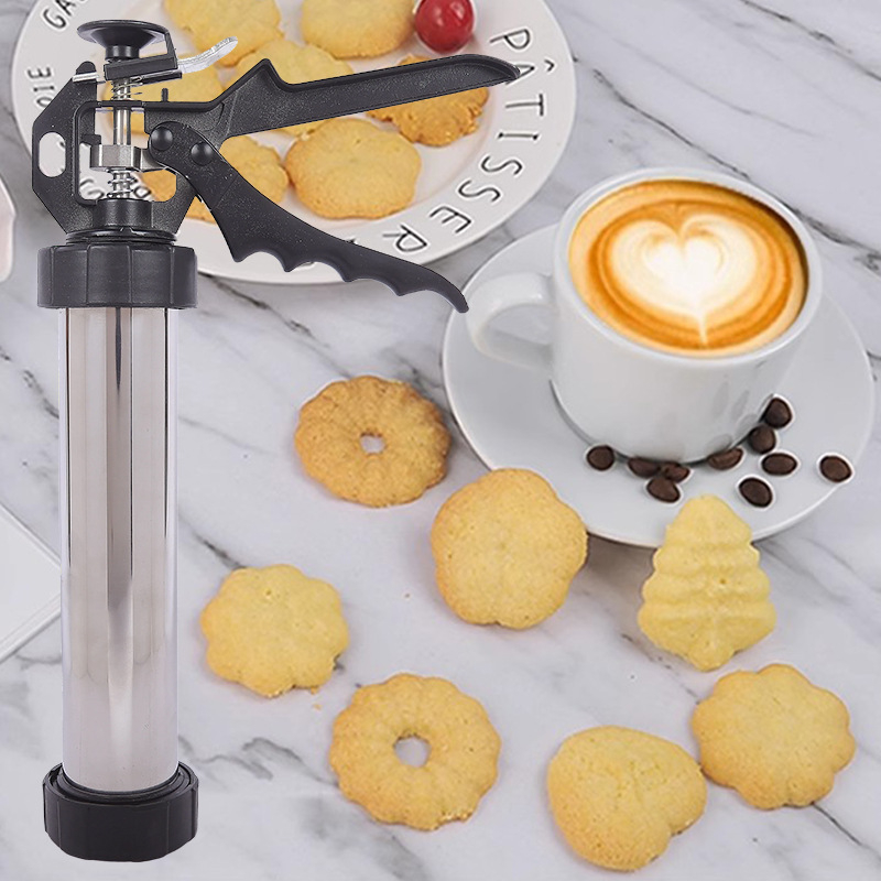 Buitinis nerūdijančio plieno sausainių pistoletas, išspaudžiamas sausainių aparatas, kremo dekoravimo pistoletas, dekoravimo antgalis, išspręstas pupelių kepimo įrankiai namams
