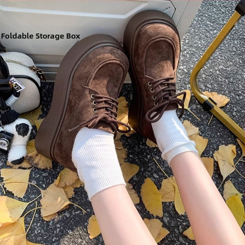 Γυναικεία Loafers με Πλατφόρμα 2025, Νέα Βρετανικού Στυλ, Δερμάτινα Παπούτσια Joker με Δαντέλα, Ρετρό, Casual, Παπούτσια Birkento