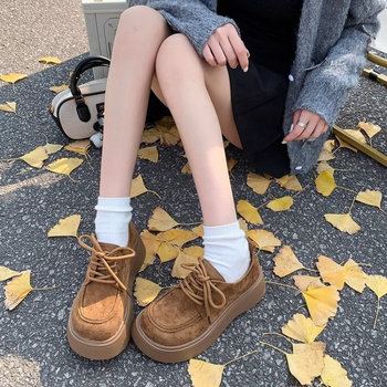 Γυναικεία Loafers με Πλατφόρμα 2025, Νέα Βρετανικού Στυλ, Δερμάτινα Παπούτσια Joker με Δαντέλα, Ρετρό, Casual, Παπούτσια Birkento