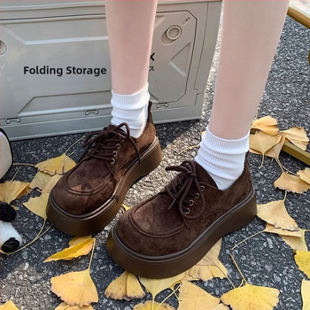 Γυναικεία Loafers με Πλατφόρμα 2025, Νέα Βρετανικού Στυλ, Δερμάτινα Παπούτσια Joker με Δαντέλα, Ρετρό, Casual, Παπούτσια Birkento