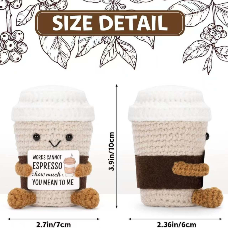 Határokon átnyúló, népszerű rajzfilm, kávéscsésze, gyapjúbaba, kézzel kötött horgolt kártyasorozat, aranyos, pozitív energia, inspiráló