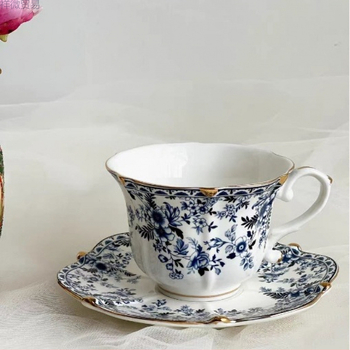 Vintage zilas un baltas porcelāna kafijas tases nišas viduslaiku augstas klases mājas pēcpusdienas tējas tasīšu komplekts vairumtirdzniecībā