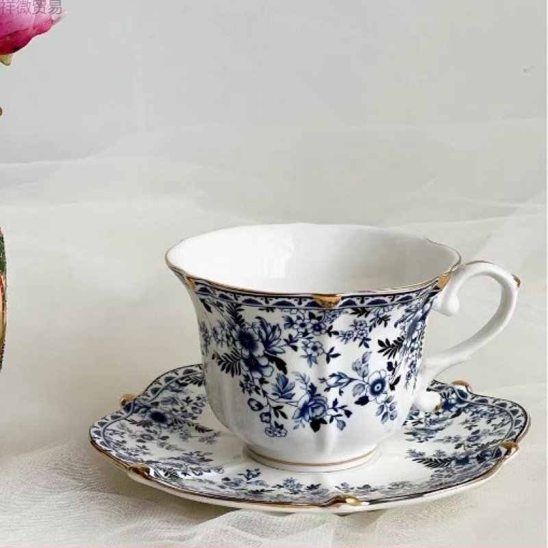 Vintage zilas un baltas porcelāna kafijas tases nišas viduslaiku augstas klases mājas pēcpusdienas tējas tasīšu komplekts vairumtirdzniecībā