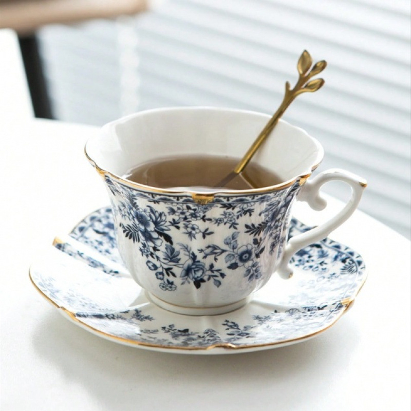 Vintage zilas un baltas porcelāna kafijas tases nišas viduslaiku augstas klases mājas pēcpusdienas tējas tasīšu komplekts vairumtirdzniecībā