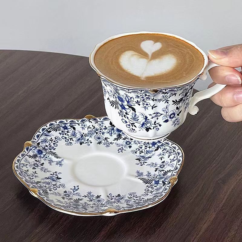 Vintage zilas un baltas porcelāna kafijas tases nišas viduslaiku augstas klases mājas pēcpusdienas tējas tasīšu komplekts vairumtirdzniecībā