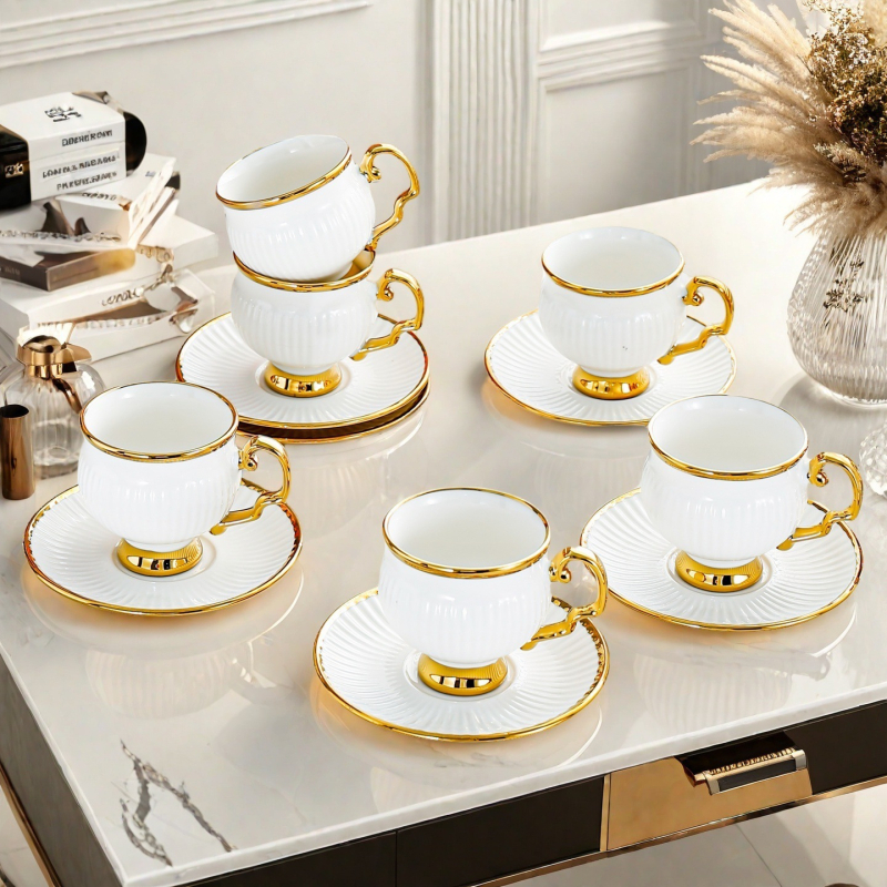 Csésze és vízkészlet, Háztartási kerámia pohár, Ivópohár, Nappali elegáns bögre, Teáskészlet, Kávéscsésze, Teáscsésze