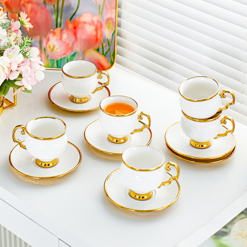 Csésze és vízkészlet, Háztartási kerámia pohár, Ivópohár, Nappali elegáns bögre, Teáskészlet, Kávéscsésze, Teáscsésze