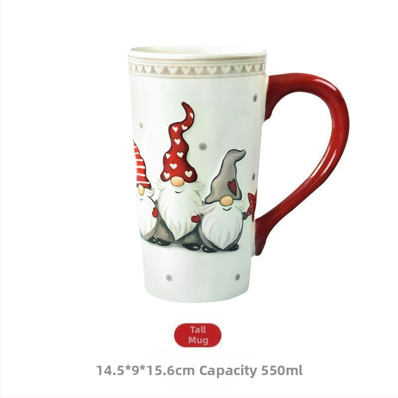 Коледна висока чаша с голям капацитет, керамична домакинска релефна чаша, сладка модна чаша за мляко, чаша за чай, офис чаша