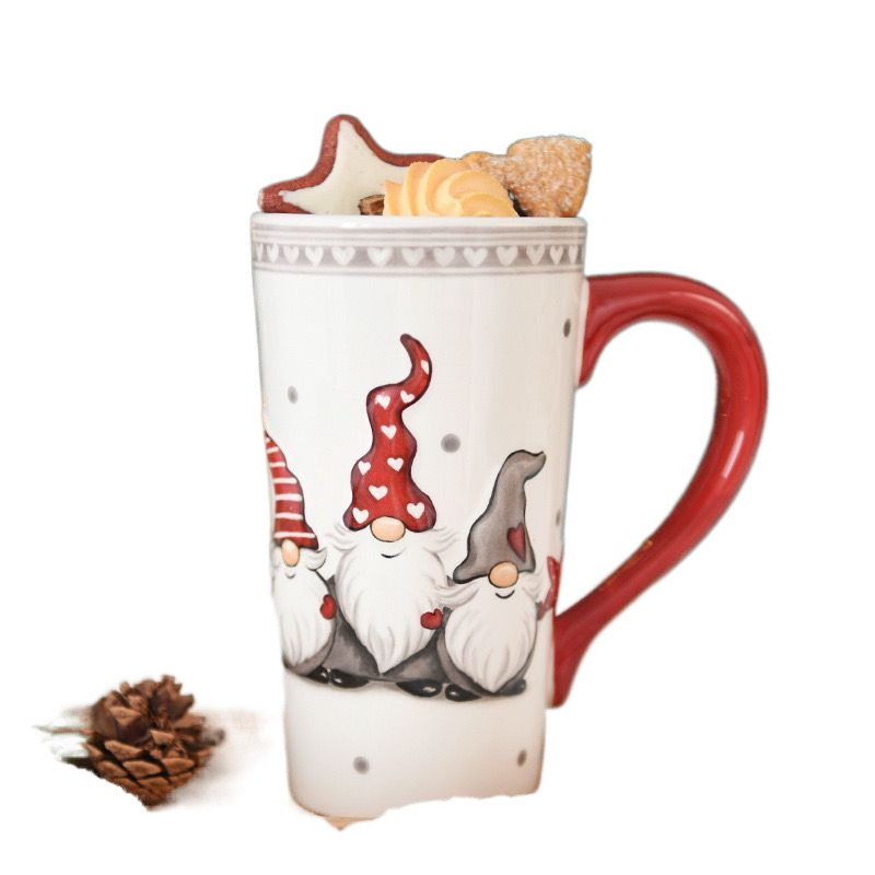 Kalėdinis aukštas puodelis, didelės talpos puodelis, keraminis buitinis reljefinis puodelis, mielas madingas pieno vandens puodelis, biuro arbatos puodelis