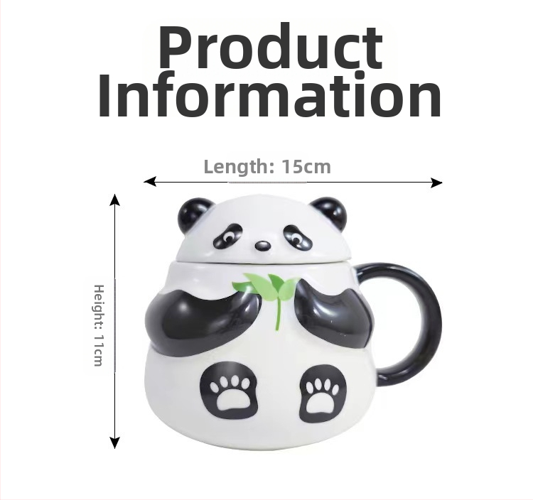 Panda veekruus kaanega keraamiline kruus kõrge välimusega tüdrukute nišikujundus armsatele lastele loominguline kodu