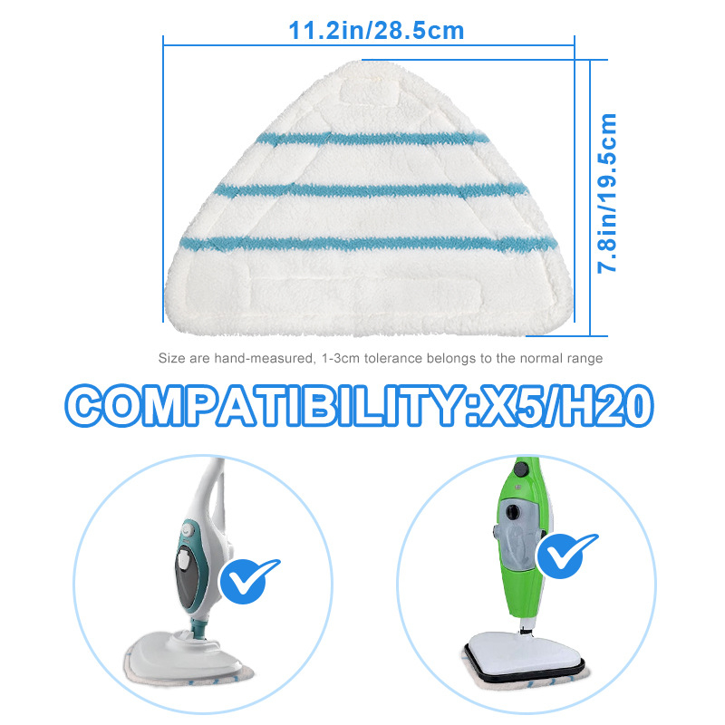 Alkalmas H20 gőzfelmosóhoz, kendőhuzattal, felmosó tartozékokkal, háromszög alakú tépőzáras fejjel, mikroszálas csere kendőfelmosó fejjel