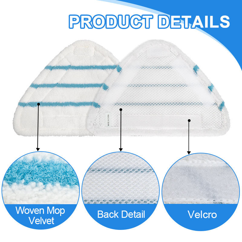 Alkalmas H20 gőzfelmosóhoz, kendőhuzattal, felmosó tartozékokkal, háromszög alakú tépőzáras fejjel, mikroszálas csere kendőfelmosó fejjel