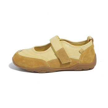 Σανδάλια Sudinjia Ballet Style Mary Jane για γυναίκες, φωτεινά κίτρινα τρίχρωμα casual Velcro αθλητικά παπούτσια με ρηχό στόμα για γυναίκες