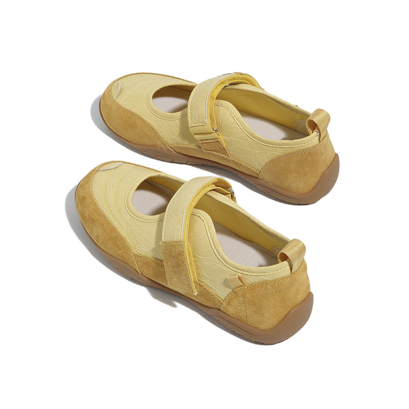 Sudinjia balett stílusú Mary Jane szandál nőknek, élénk sárga, háromszínű, alkalmi tépőzáras sportcipő, sekély szájú, erkölcsös edzőcipő nőknek