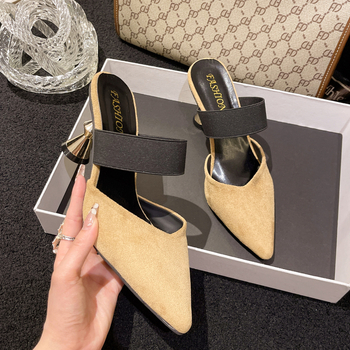Σουέτ παντόφλες με κλειστά δάχτυλα για την άνοιξη και το καλοκαίρι του 2024, νέες, ειδικές, μυτερές, ψηλοτάκουνες σανδάλια Muller για δοκιμαστήριο