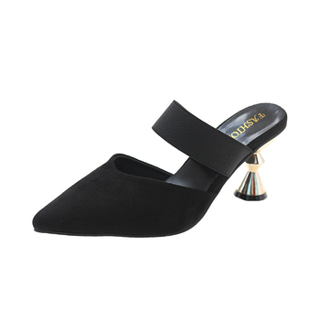 Σουέτ παντόφλες με κλειστά δάχτυλα για την άνοιξη και το καλοκαίρι του 2024, νέες, ειδικές, μυτερές, ψηλοτάκουνες σανδάλια Muller για δοκιμαστήριο