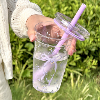 Vasaros mielas kaspinas mažas gėlių permatomas geriamasis puodelis šalto gėrimo pieno kavos puodelis poros puodelis plastikinis puodelis