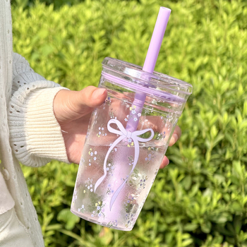 Vasaros mielas kaspinas mažas gėlių permatomas geriamasis puodelis šalto gėrimo pieno kavos puodelis poros puodelis plastikinis puodelis