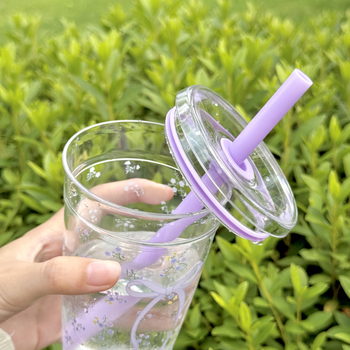 Vasaros mielas kaspinas mažas gėlių permatomas geriamasis puodelis šalto gėrimo pieno kavos puodelis poros puodelis plastikinis puodelis