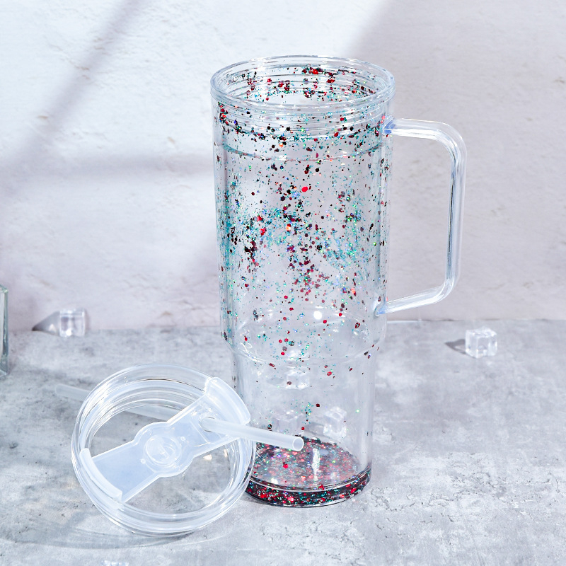 Dvisluoksnis plastikinis puodelis su dangteliu, 40 uncijų (120 ml) vandens puodelis, didelės talpos šiaudelis, perforuotas, su kamščiu, „pasidaryk pats“