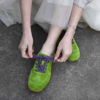 Lan Guan μαλακά δερμάτινα χαριτωμένα γερμανικά παπούτσια προπόνησης πράσινα παπούτσια Birkenstock casual αναπνεύσιμα αθλητικά παπούτσια 2025 νέα φλατ παπούτσια Forrest Gump