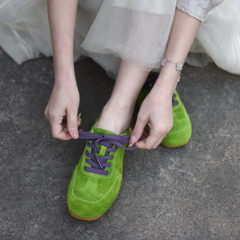 Lan Guan puha bőr aranyos német edzőcipő zöld Birkenstock cipő alkalmi lélegző sportcipők 2025 új lapos talpú Forrest Gump cipő