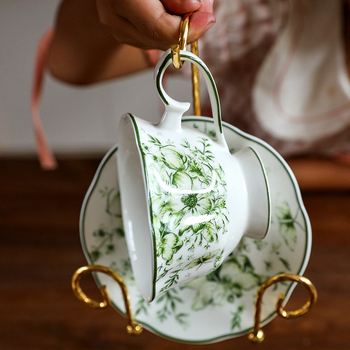 Brit stílusú retró kávéscsésze tartó, akadálymentesített luxus vas állvány, arany teáskészlet tartó, lefolyó, egyszörös csésze- és csészealjtartó