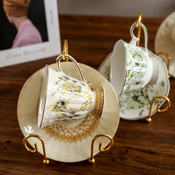 Brit stílusú retró kávéscsésze tartó, akadálymentesített luxus vas állvány, arany teáskészlet tartó, lefolyó, egyszörös csésze- és csészealjtartó