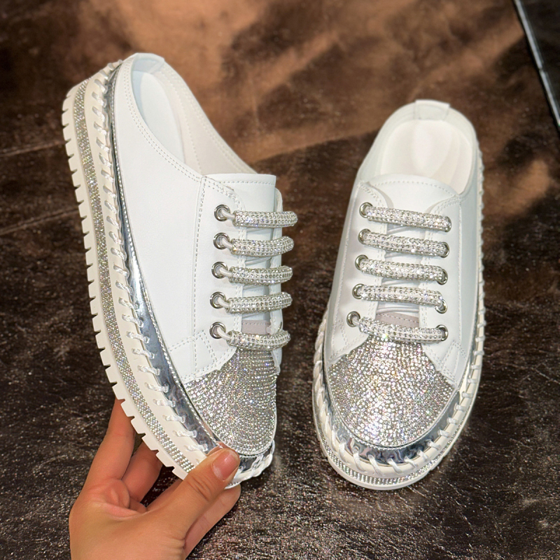 Papuci de damă Baotou, model vară, stil nou, leneși și versatili, fără toc, pantofi albi cu un singur picior, tendință de la Ins